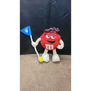 Red w/ blue flag M&M Plush Toy Holding Golf Pole Stuffed Animal 10"